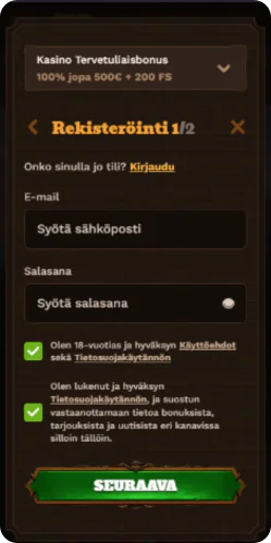 FatPirate rekisteröityminen - luo uusi pelitili