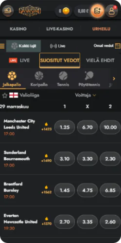 Gransino lyö vetoa urheilusta - urheiluvedonlyönti ja live-vedot