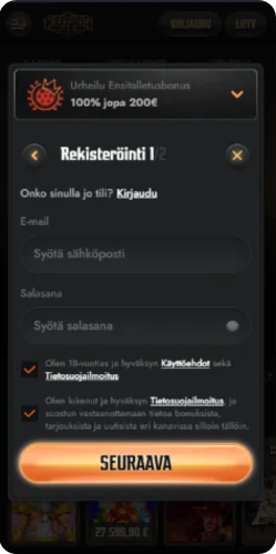 Gransino rekisteröityminen - luo uusi pelitili