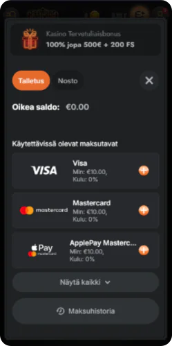 Gransino tee talletus - ensimmäinen maksu ja pelaamisen aloitus