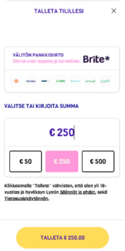 Lysti tee talletus - ensimmäinen maksu ja pelaamisen aloitus