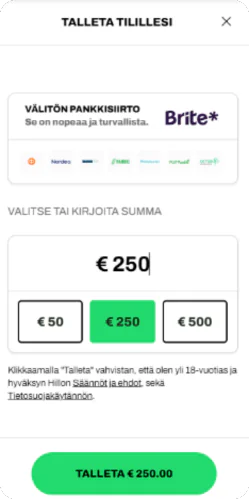 Hillo tee talletus - ensimmäinen maksu ja pelaamisen aloitus